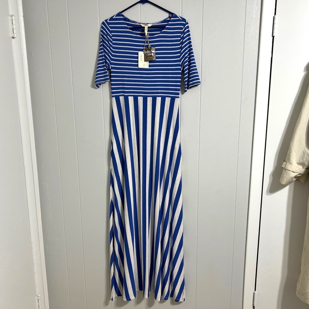 Matilda Jane‎ The Road Ahead Maxi Dress Blue White Striped Womens Size XS